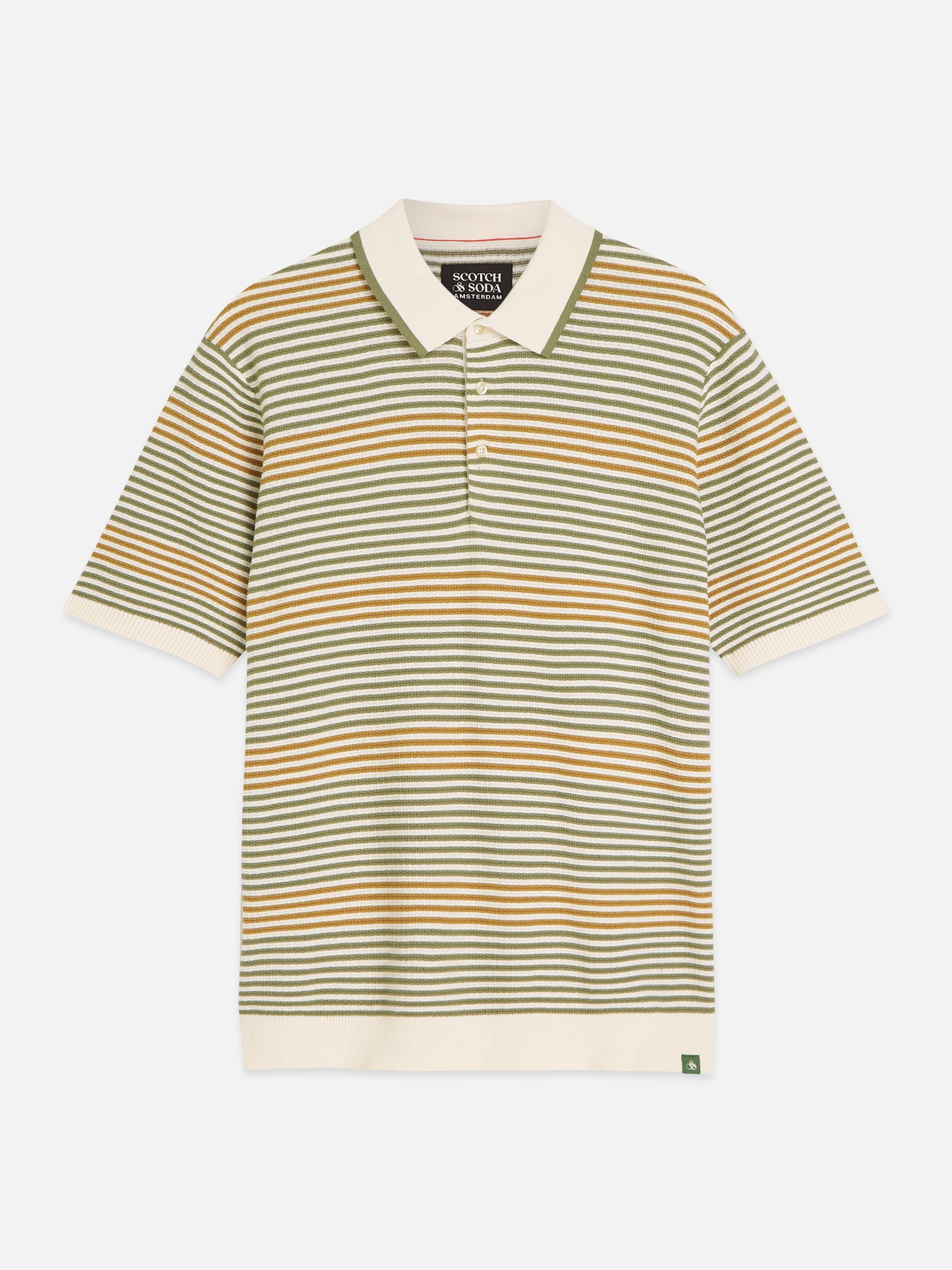 Oil Green Stripe Knitted Polo – Mature