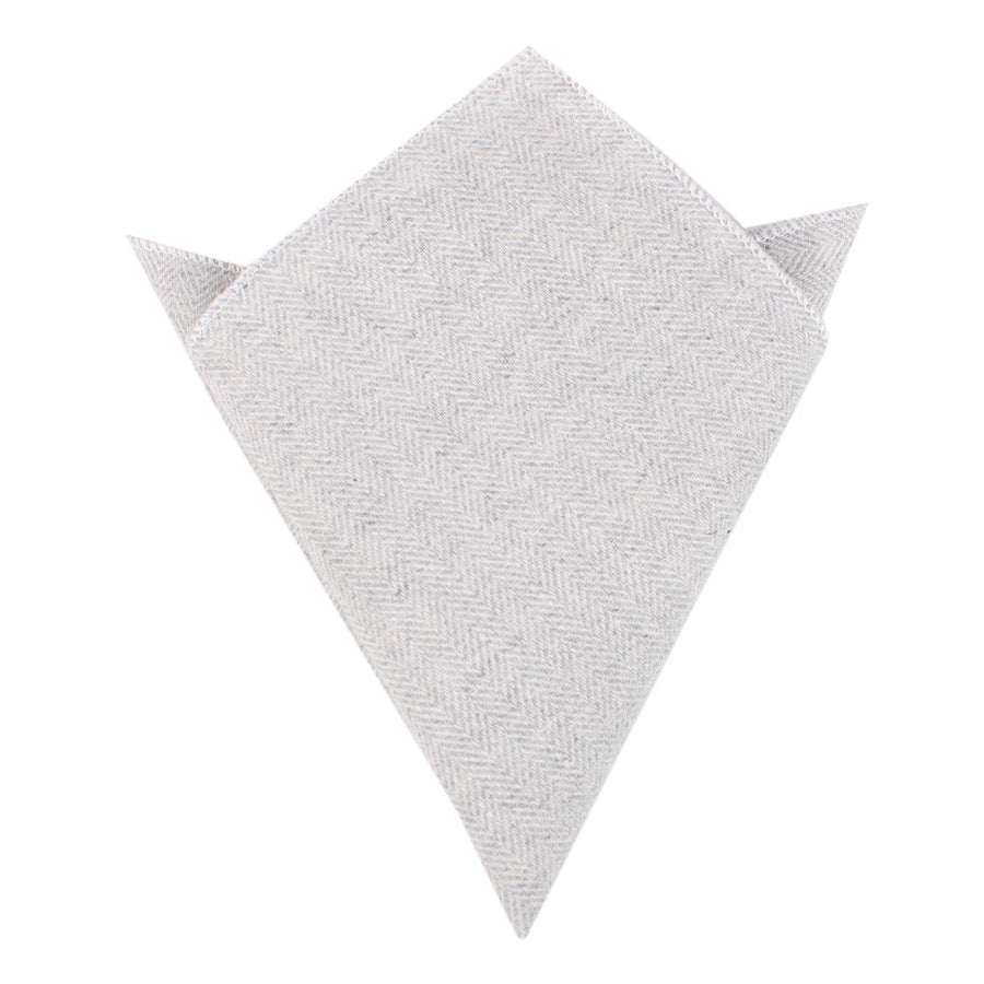 Light Grey Herringbone Linen Pkt Sq