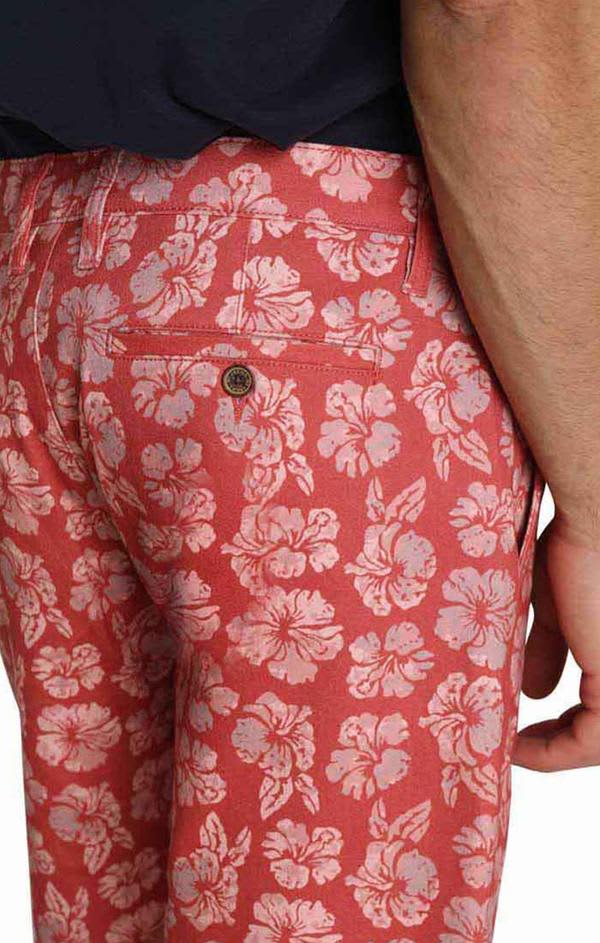 Red Floral Print Stretch Chino Short