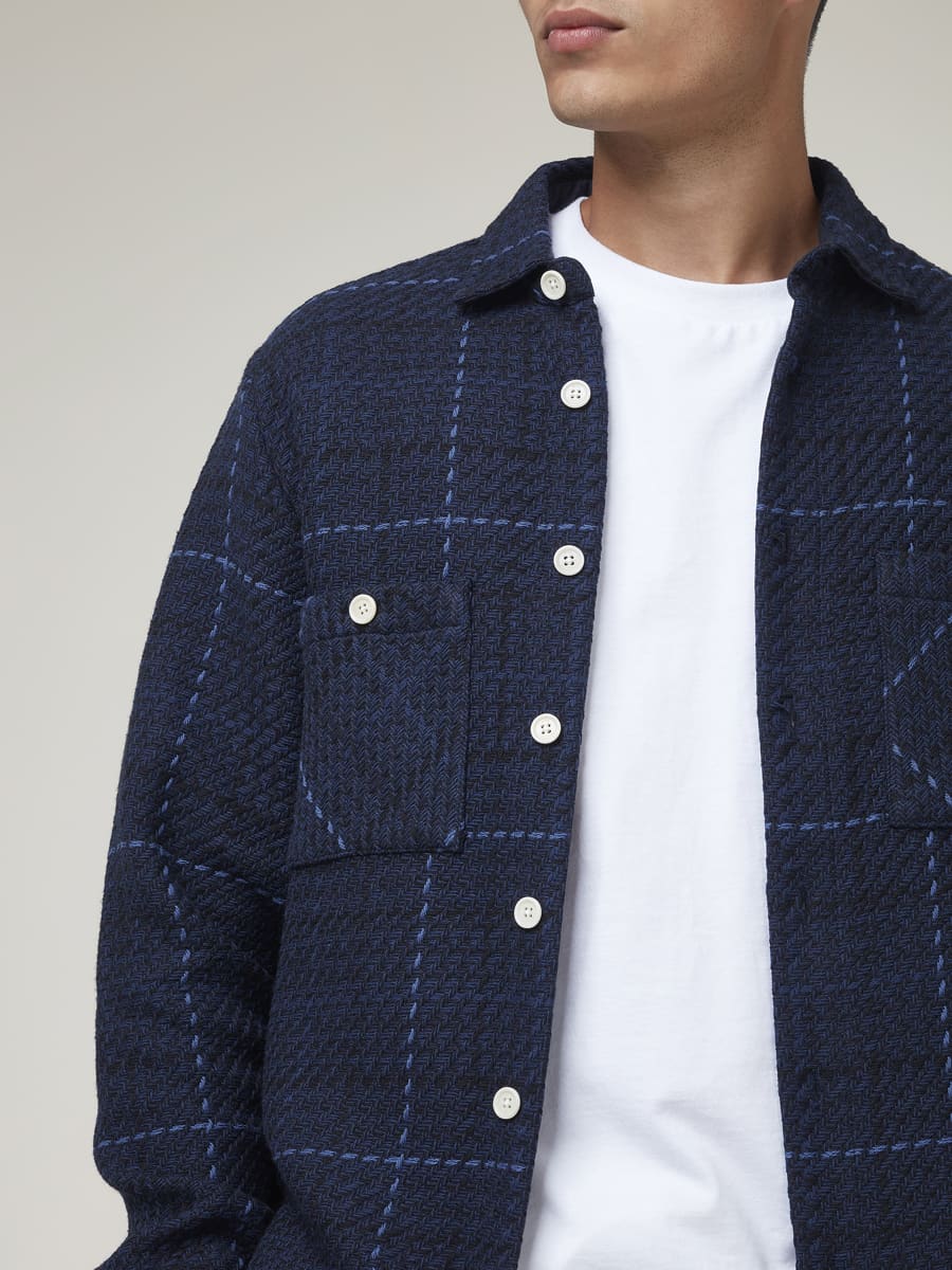 Whiting Overshirt Blue Windowpane Twill