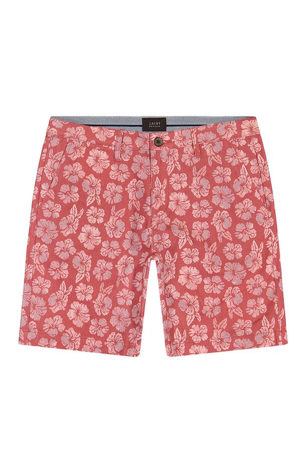 Red Floral Print Stretch Chino Short
