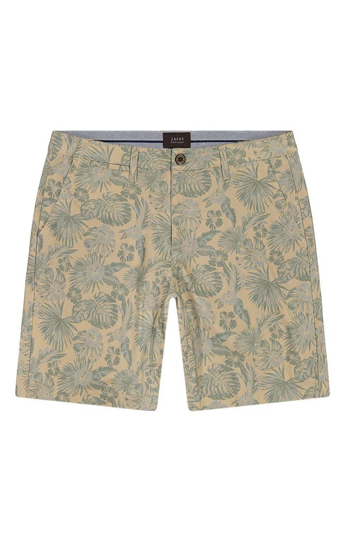 Tan Leaf Print Stretch Chino Short