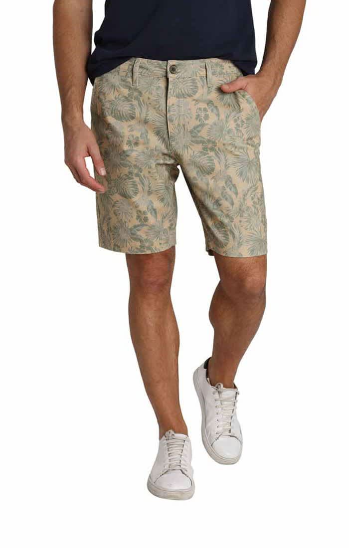 Tan Leaf Print Stretch Chino Short