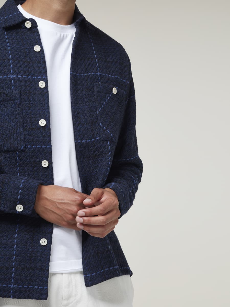Whiting Overshirt Blue Windowpane Twill